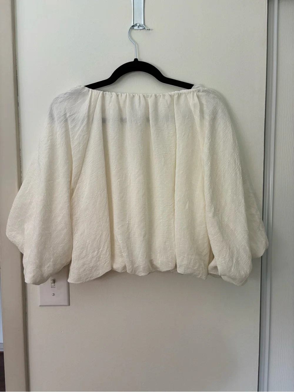 White Peasant Blouse - Casual Gathered Neck Top - Picture 2 of 3